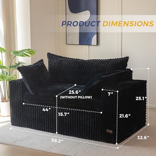 MAXYOYO Boneless Couch, 59-Inch Couch in a Box, Deep Loveseat | Foam-Filled Boneless Loveseat, Deep Seating for Two with No Assembly, Ideal for Living Rooms, Bedrooms or Apartments, Black - color: Black