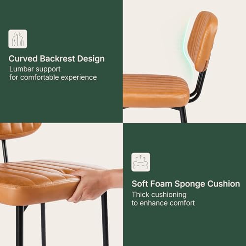 Dining Chairs Set of 2, PU Leather Upholstered Kitchen Chairs | Metal Legs, Mid Century Shell Style Backrest for Dining Living Room, Brown - color: Brown, size: Set of 2