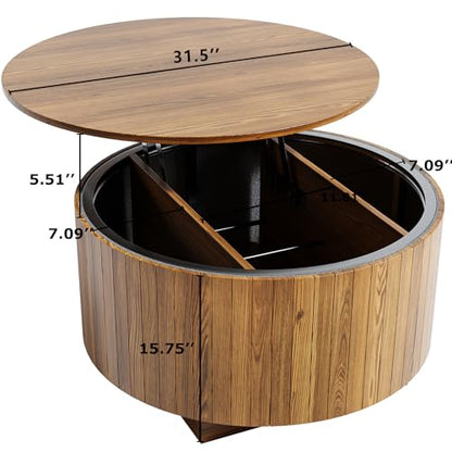 kepptory Round Lift Top Coffee Table with LED Lights, Mid Century Modern Wooden Coffee Tables with 3 Storage Space, Circle Center Table for Living Rooms,Dining Room,Bedroom Home Office,APP LED Lights - color: Walnut2