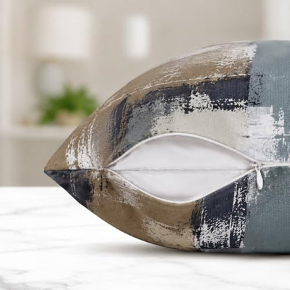Brown Grey Abstract Throw Pillow Covers 18x18 Set of 4 | Brown, Grey & Taupe Modern‑Art Cushion Cases, neutral aesthetic pillowcases for sofa, bedroom & chair - color: Earth Tone Brown and Blue Grey, size: 18" x 18" (Pack of 4)