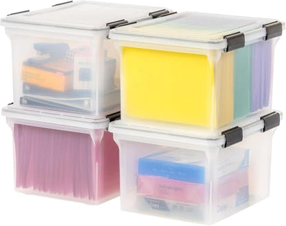 IRIS USA WeatherPro File Box Organizer, Letter/Legal, 32 Qt. 4-Pack, Clear | Organize important documents with water-resistant protection, secure latches, and stackable design for home or office storage - style: WeatherPro - 4 Pack
