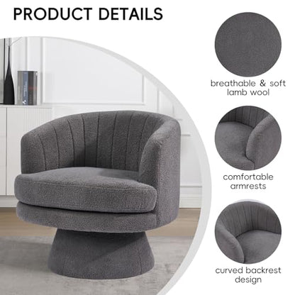 Swivel Accent Chair with Armrest, Modern 360 Degree Swivel Barrel Chair with Curve Back and Soft Cushion,Comfy Round Sherpa Teddy Armchair Single Sofa for Living Room,Bedroom, Dark Grey - color: Dark Grey