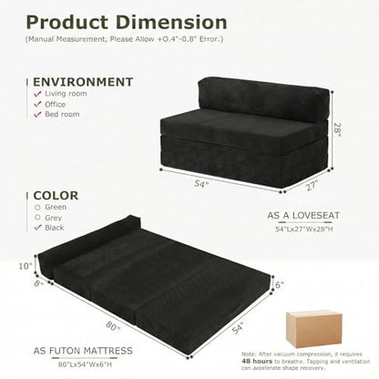 5-in-1 Convertible Sofa Bed, Boneless Couch Loveseat with Removable Cushions & Washable Cover, Futon Sofa Bed with Handle, Pull Out Couch for Small Spaces, Full Size, Black - color: Black, size: Full Size-80''L*54''W