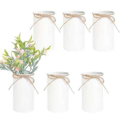 6" High Rustic Metal Mason Jar Vase Centerpiece for Table, White, 6 pcs | Leakproof, Galvanized metal, With twine bow, for wedding / parties / home/ office, For fresh & fake flowers, Utensil holder‌ - color: White