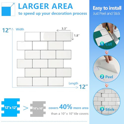 STICKGOO Subway Tile Peel and Stick Backsplash, Thicker Design 12" x 12" Stick on Backsplash Tiles for Kitchen, Bathroom, Wall Tile (10 Sheets, Warm White with Grey Grout) - color: Warm White With Grey Grout