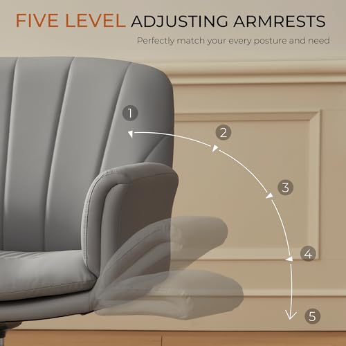 Dowinx Criss Cross Chair with Five-Level Adjustable Arms and Wheels - Comfortable Ergonomic PU Leather Swivel Vanity Chair - Computer Makeup Gaming Chair for Home Office,Bedroom,Vanity Room-Light Grey - color: Light Grey