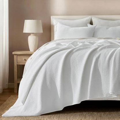 100% Cotton Waffle Coverlet Set, Queen Size, Bright White | Soft Premium Waffle Weave Cotton Bed Blanket, Lightweight Oversized Bedspread, All Season 3-Piece Bedding Set with 2 Shams - color: Bright White, size: Full/Queen (92" X 96")