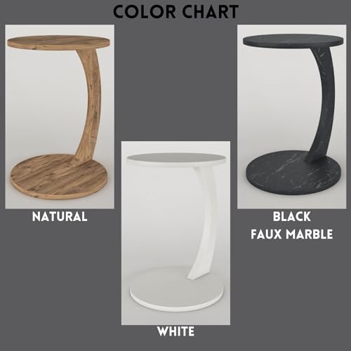 C Shaped End Table for Couch Small Places, Space Saver Round Side Table for Sofa and Bedside with Wheels, Coffee and Eating Snack Time Tray for Living Room, Office (Natural) - color: Natural