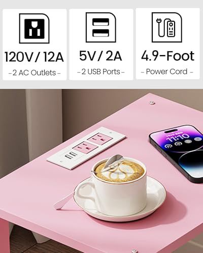 TUTOTAK End Table with Charging Station, Side Table Set of 2, Nightstand | 2-Tier Storage Shelf, Bedside Table with USB Ports, Sofa Table for Small Space, Livingroom, Bedroom Pink TB01BP041 - color: Pink