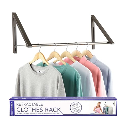 Double Foldable Clothing Rack w/ Extension Rod, Wall-Mounted Retractable Clothes Hanger for Laundry Dryer Room, Hanging Drying Rod, Small Collapsible Folding Garment Racks, Dorm Accessories (Gray) - color: Gray