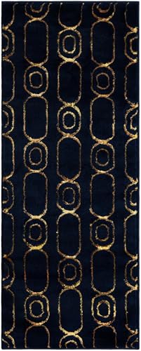 Rugs.com - Vogue Geo Rug – 5 Ft Runner Navy Blue and Gold Easy-Clean Stain-Resistant Rug – Modern Geometric Accent for Hallways, Entryways, and Bedrooms - color: Navy Blue and Gold, size: 2' x 5'1" (Runner)