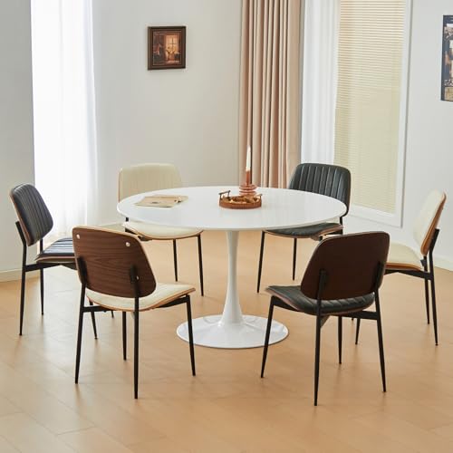 43.5" Tulip Table, Round Dining Table with Thickened Tabletop & Metal Pedestal, Mid Century Modern Bistro Circle Table for Kitchen, Small Places, Living Room, Cafe (White)