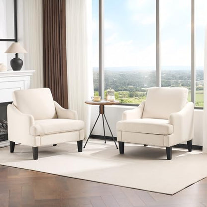 VINGLI Linen Fabric Accent Chair Beige, Modern Upholstered Armchair, Comfy Sofa Chair Living Room Bedroom Furniture for Apartment - color: Beige