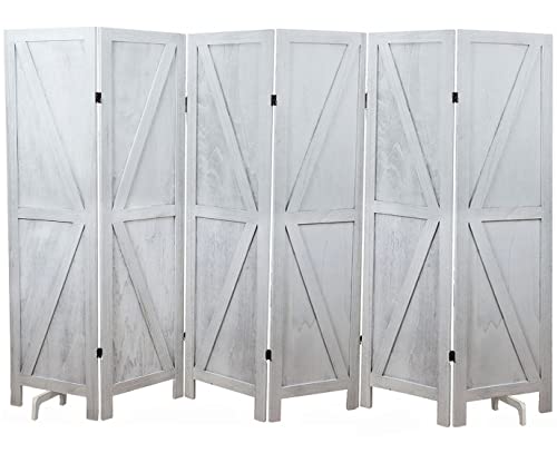 Premium Home 6-Panel Room Divider – Rustic White Barn Door, K Pattern Folding Privacy Screen, Partition Wall - color: Rustic White - K Pattern - 6 Panel