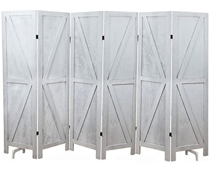 Premium Home 6-Panel Room Divider – Rustic White Barn Door, K Pattern Folding Privacy Screen, Partition Wall - color: Rustic White - K Pattern - 6 Panel