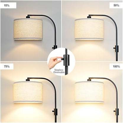 Nintiue Upgraded Modern Arc Dimmable Tall Standing Floor Lamp with Linen Shade, 1200 Lumens LED Bulb Included, for Living & Reading Room, Bedroom, Office & Nursery, Matte Black - color: Matte Black-Beige Linen Shade