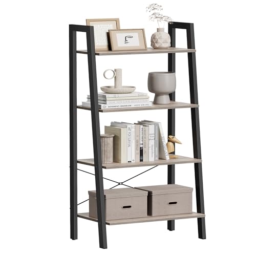 VASAGLE BARNET Collection - Ladder Shelf, Bookshelf, Storage Rack, Modern Bookcase for Living Room Home Office Kitchen, Steel Frame, 4-Tier, 22-Inch Wide, Heather Greige and Ink Black ULLS44MB - color: Heather Greige + Ink Black, size: 4 Tiers (22"W), sty