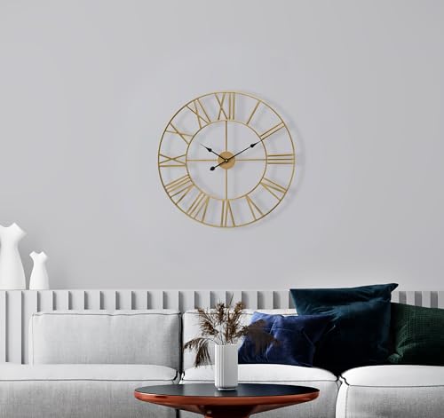 Sorbus Large Wall Clock for Living Room Decor - 16 inch Big Wall Clock Decorative - Battery Operated - Roman Numeral Analog Large Clock for Bedroom, Room, Home, Kitchen, Office, Wall Decor (Gold) - color: Gold, size: 16"