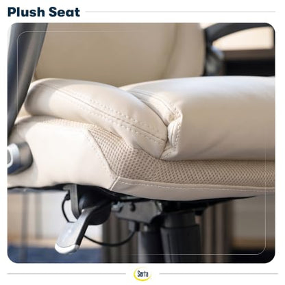 Serta Bryce Executive Office Chair - Ergonomic Computer DeskChair with Lumbar Technology - Adjustable Height - Memory Foam Body Pillows - 360° Swivel Rolling Base - Bonded Leather - Cream - color: Cream White