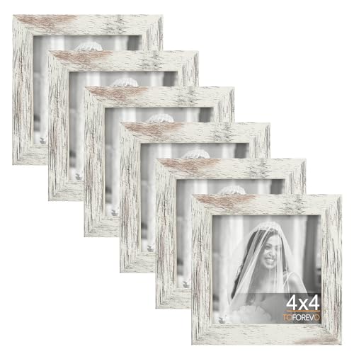 TOFOREVO 4x4 Picture Frames Set of 6, Distressed White | Wood Grain Design, Wall Mounting or Tabletop Display, for Christmas Mother's Day Father's Day birthday - color: Distressed White, size: 4x4