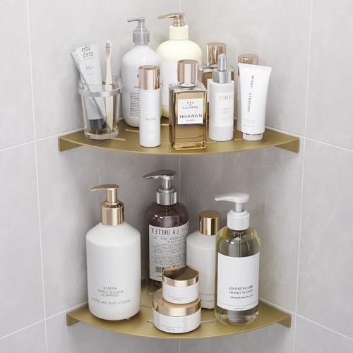 2 Pack Corner Shower Shelves Load Capacity 40 lbs 304 Stainless Steel Shower Corner Shelf Will not Rust 8in Shower Shelf for Inside Shower Brushed Gold Drilling Installation - color: Brushed Gold