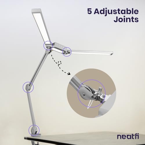 Neatfi Pro LED Desk Lamp | 3,000 Lumens | Dimmable 30W Desk Light | 360 SMD LEDs | CRI 95 | Adjustable Color Temperature | Home, Office, or Workbench (Silver, 41-Inch, CCT with Clamp) - color: Silver