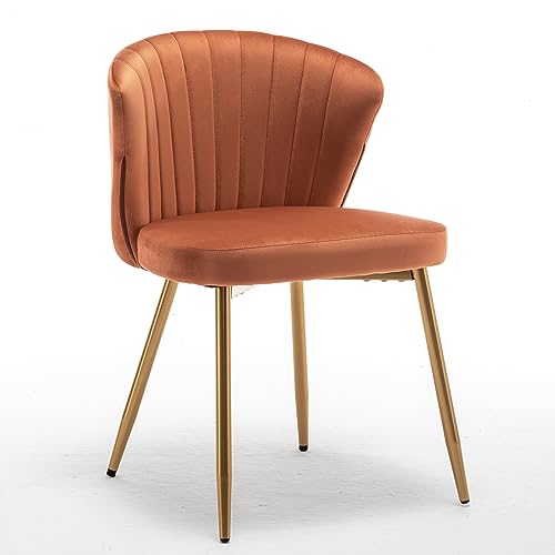 GDFStudio 30.71" Modern Velvet Accent Chair, Comfy Lounge Chair, Upholstered Side Chair with Channel Tufted Back, Gold Metal Legs, Armless Reading Chair for Living Room Bedroom Small Spaces, Orange - color: Orange + Polyester