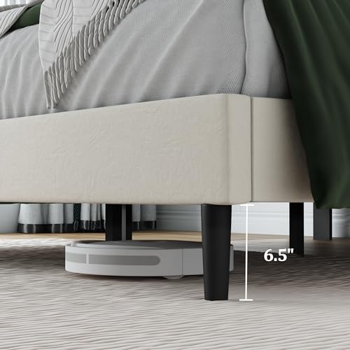 Full Size Upholstered Bed Frame Frame with Headboard，Velvet Beige | Geometric Head Board Platform Bed, Sturdy Wooden Slats, Noiseless No Box Spring Required, Easy to Assemble - color: Beige, size: Full