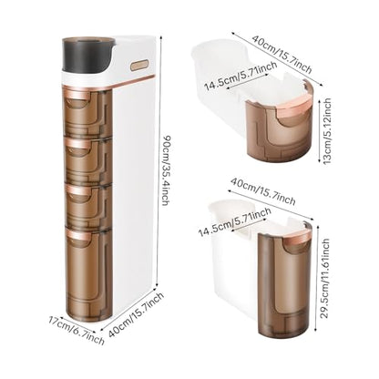 4 Tiers Slim Bathroom Storage Cabinet, Narrow Plastic Rolling Cart Organizer with Drawers, Mobile Storage Organizer with Tissue Box and Removable Dividers for Small Spaces, Bathroom, Bedroom, Kitchen