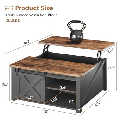 SEDETA 31.5" Lift Top Coffee Table with Storage, Square Coffee Tables for Living Room, Farmhouse Coffee Table with Large Hidden Storage Compartment and Adjustable Shelves, Black - color: Black