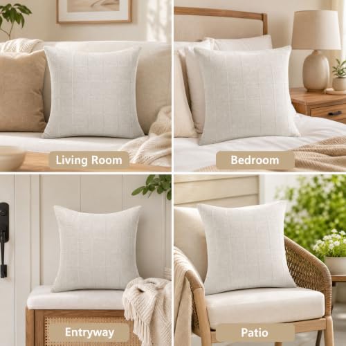 Linen Burlap Textured Pillow Covers 20x20 Inch Beige Set of 2 | Plaid Pillow Covers with Hidden Zipper,Soft Farmhouse Cushion Covers for Couch Sofa Living Room Bedroom,Machine Washable - color: Beige, size: 20" x 20" (Pack of 2)