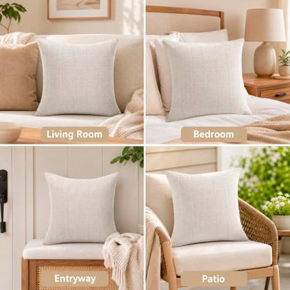 Linen Burlap Textured Pillow Covers 20x20 Inch Beige Set of 2 | Plaid Pillow Covers with Hidden Zipper,Soft Farmhouse Cushion Covers for Couch Sofa Living Room Bedroom,Machine Washable - color: Beige, size: 20" x 20" (Pack of 2)