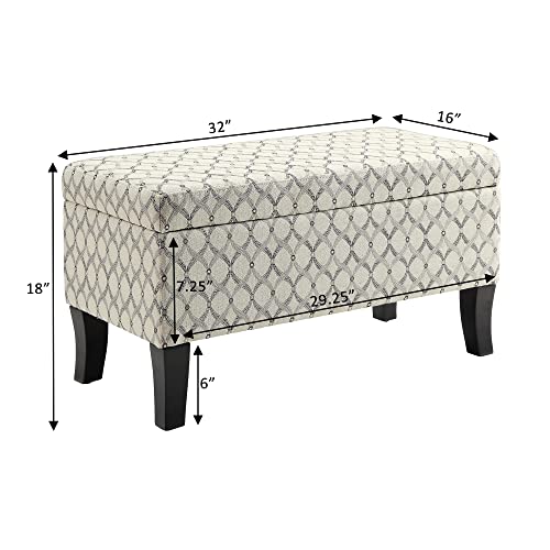 Convenience Concepts Designs4Comfort Winslow Storage Ottoman Bench 32" - Transitional Upholstered Footstool & Seat, for Living Room, Entryway, Hallway, & Bedroom, Ribbon Pattern Fabric - color: Ribbon Pattern Fabric