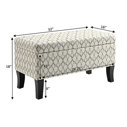 Convenience Concepts Designs4Comfort Winslow Storage Ottoman Bench 32" - Transitional Upholstered Footstool & Seat, for Living Room, Entryway, Hallway, & Bedroom, Ribbon Pattern Fabric - color: Ribbon Pattern Fabric