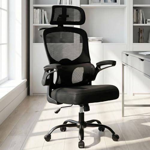 Ergonomic Office Chair 330 lbs, High Back Mesh Computer Chair with Adjustable LumbarSupport, 3D Adjustable Headrest, Flip-Up Armrests for Home Office Desk
