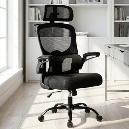 Ergonomic Office Chair 330 lbs, High Back Mesh Computer Chair with Adjustable LumbarSupport, 3D Adjustable Headrest, Flip-Up Armrests for Home Office Desk