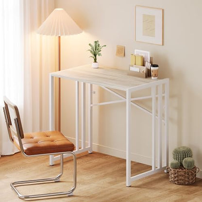 Lutown-Teen Small Folding Desk 35 inch, Beige | No Assembly Required Small Office Desk, Writing Gaming Computer Camping Table for Small Spaces - color: Beige, size: 35 Inch