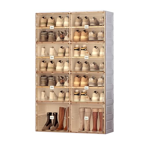 ANTBOX Portable Shoe Rack Organizer for Closet Entryway, Stackable Sneaker Storage Shoe Cabinet with Magnetic Clear Door, Large Plastic Storage containers Bins with Lids 7 Tiers 28 Pairs - size: 7 Tiers 28 Pairs