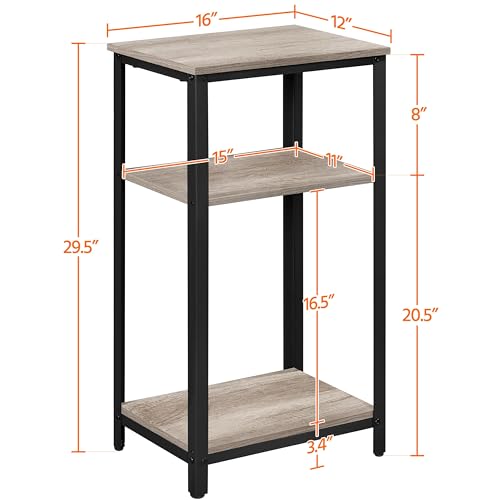 Yaheetech 29.5in Tall End Table, Small Narrow Industrial Nightstand, Gray | Side Table for High-Arm Sofas and Tall Beds, 2 Wood Grain Shelves for Drinks and Storage, Slim 12in Depth, Iron Frame - color: Grey