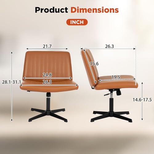 Criss Cross Chair, Armless Cross Legged Office Chair, Comfortable Vanity Chair with Back, Fabric Adjustable Wide Swivel Criss Cross Desk Chair for Home Office, Brown - color: Brown