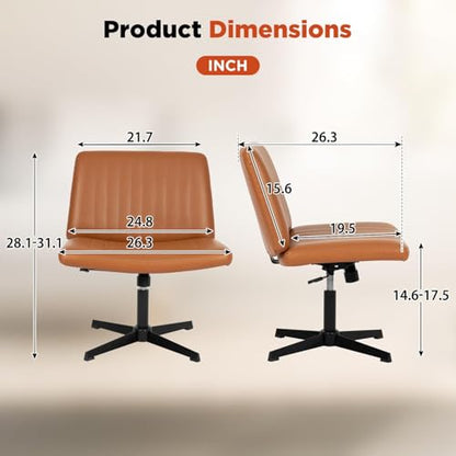 Criss Cross Chair, Armless Cross Legged Office Chair, Comfortable Vanity Chair with Back, Fabric Adjustable Wide Swivel Criss Cross Desk Chair for Home Office, Brown - color: Brown