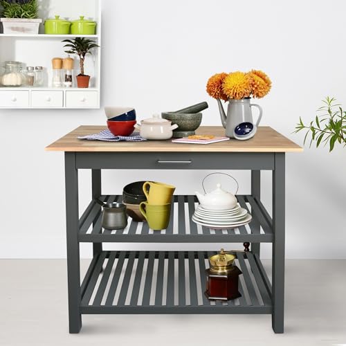 Casual Home Kitchen Island with Solid American Hardwood Top, Slate Gray, 40" W (373-932) - color: Slate Gray