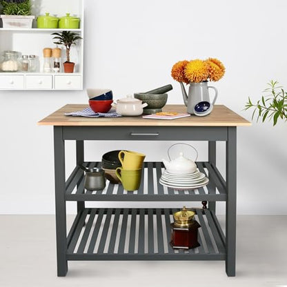 Casual Home Kitchen Island with Solid American Hardwood Top, Slate Gray, 40" W (373-932) - color: Slate Gray