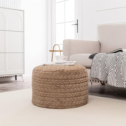 Poofieotto Round Pouf Ottoman Footstool 20x14In Ottoman Couch Footrest Tan | All-One Foam Pouf, Ottoman Coffee Table,Couch Foot Rest,Chair Footrest,Remov. Cover, Perfect for Living Room, Bedroom & Dorm - color: Tan