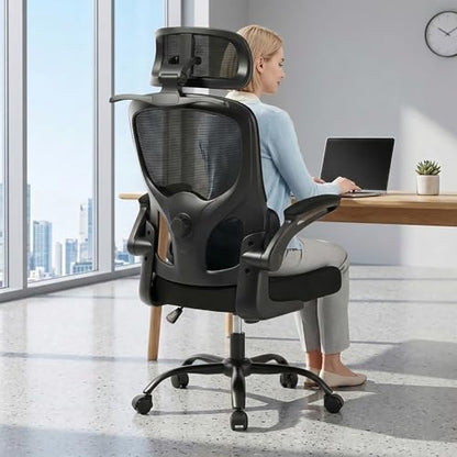 Ergonomic Office Chair 330 lbs, High Back Mesh Computer Chair with Adjustable LumbarSupport, 3D Adjustable Headrest, Flip-Up Armrests for Home Office Desk