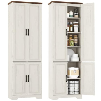 Function Home 182.9cm(72인치) 주방 식료품 저장실 캐비닛, 문과 조절 가능한 선반이 있는 톨 우드 팜하우스 보관 캐비닛, 주방 다이닝 거실 욕실용 6단 독립형 찬장, 앤티크 화이트 - color: 앤티크 화이트, size: 24"Wx11.81"Dx72"H