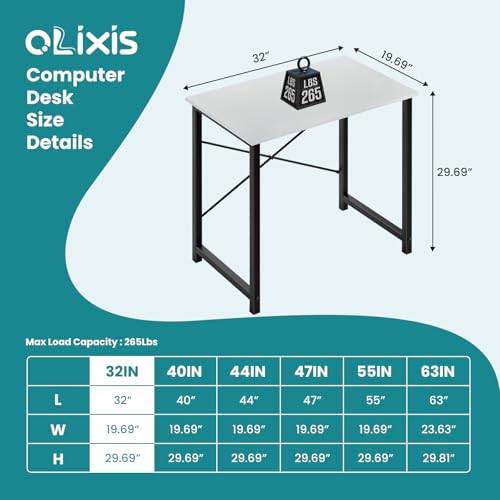 OLIXIS 32-Inch Small Computer Desk for Home Office, Morden White | Gaming Writing Work and Study Desk for Bedroom, Sturdy Metal Frame, Compact Modern Design