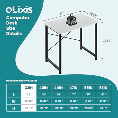 OLIXIS 32-Inch Small Computer Desk for Home Office, Morden White | Gaming Writing Work and Study Desk for Bedroom, Sturdy Metal Frame, Compact Modern Design