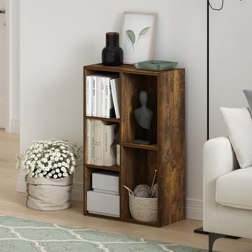 Furinno LUDER Book Shelf, 5-Cube Bookshelf, Reversible Bookcase, 9.4 x 19.5 x 31.5, Easy Assembly, for Living Room, Bedroom, Home Office, Amber Pine - color: Amber Pine, size: 5-Cube