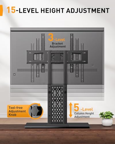 Perlegear Universal Swivel TV Stand for 42-85 90 Inch TVs, Television Stands with Pegboard Storage, Height Adjustable Table top TV Stand Mount, Glass Base up to 150 lbs, Max VESA 600x400mm PGTVS36 - size: 42-90 Inch